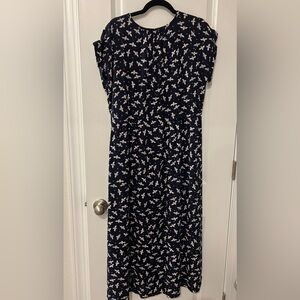 LOFT Midnight Blue Dress with Cream Butterfly Print